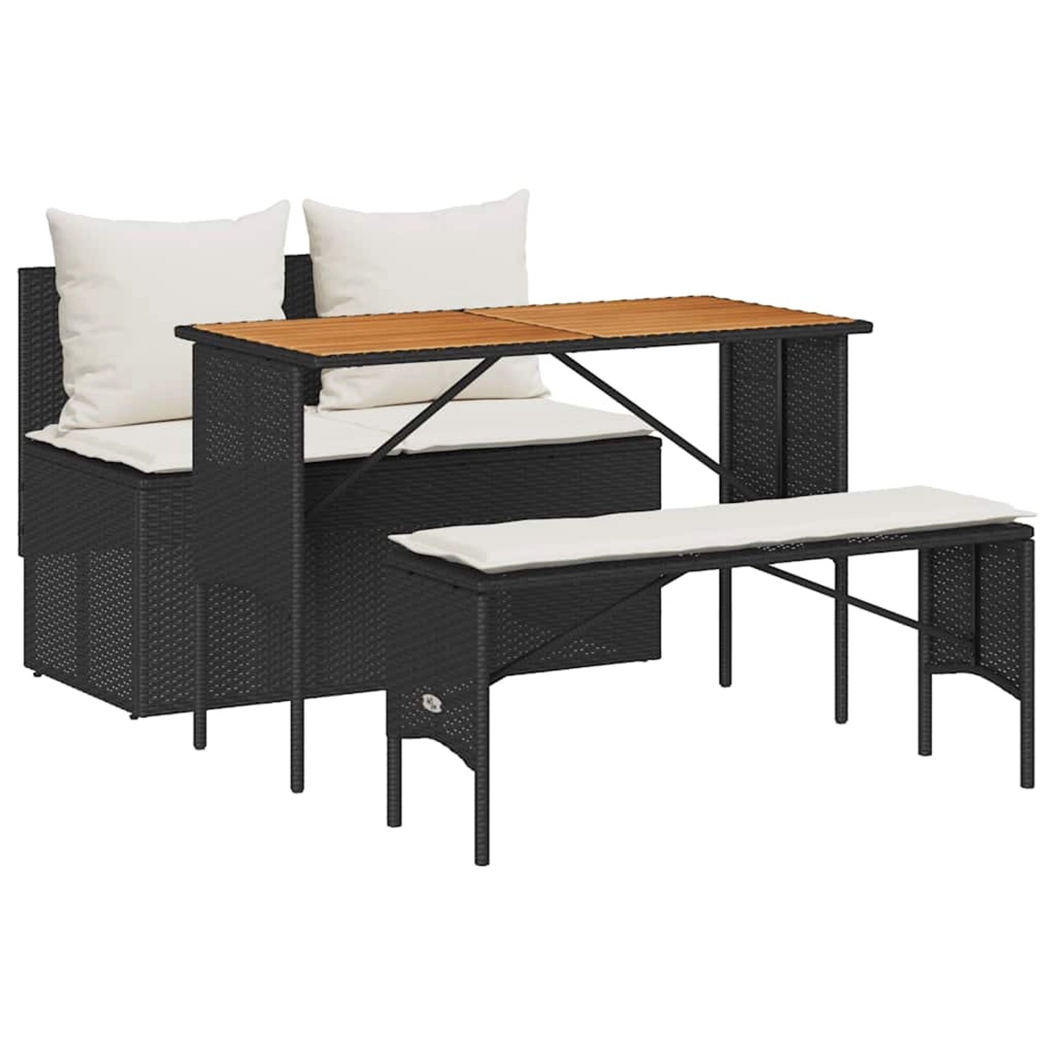 vidaXL 3-Tlg Garten-Essgruppe mit Kissen Schwarz Poly Rattan 4104190 günstig online kaufen