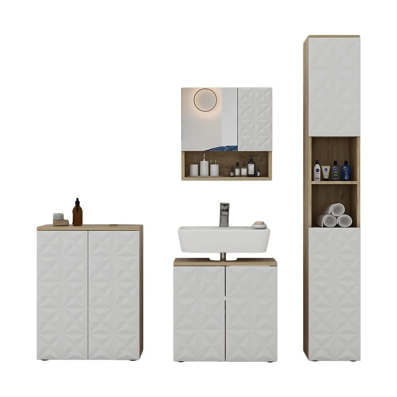 Vicco Badmöbel-Set Edge Weiß 60 x 57 4-teilig