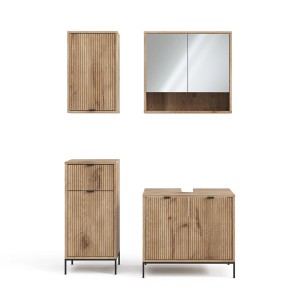 Vicco Badmöbel-Set Eliza Viking Oak, 4-teilig: Spiegelschrank, Waschbeckenunterschrank, Hänge- und Midischrank.