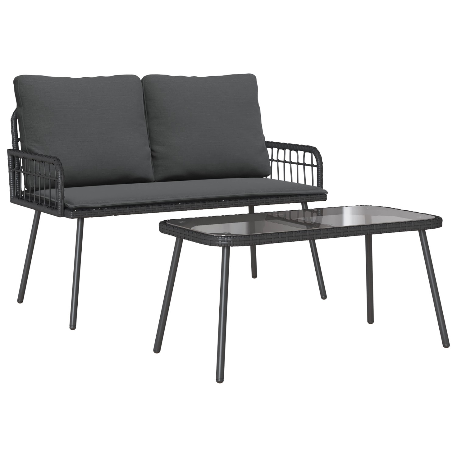 vidaXL 2-tlg Garten-Essgruppe mit Kissen Schwarz Poly Rattan 3328646 günstig online kaufen