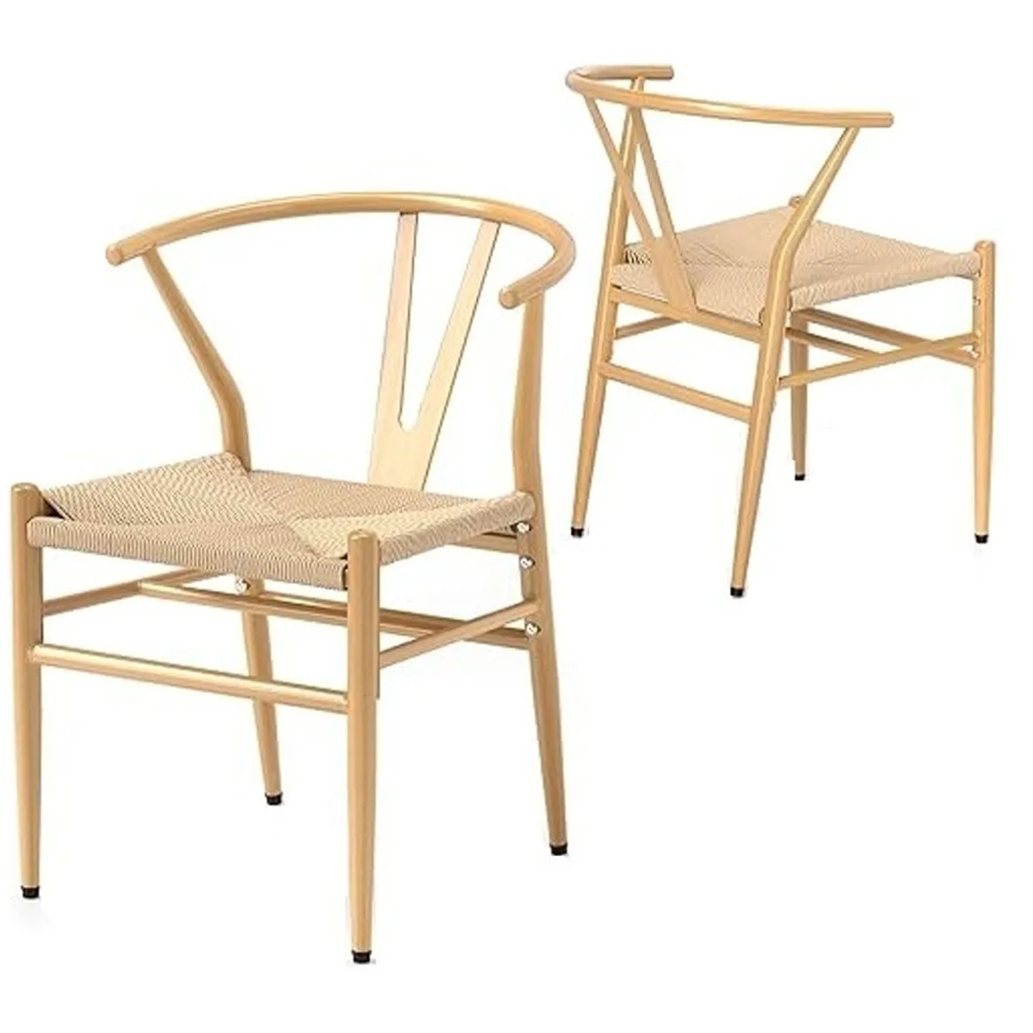 Costway 2er Set Esszimmerstühle mit Y-förmiger Rückenlehne Natur günstig online kaufen