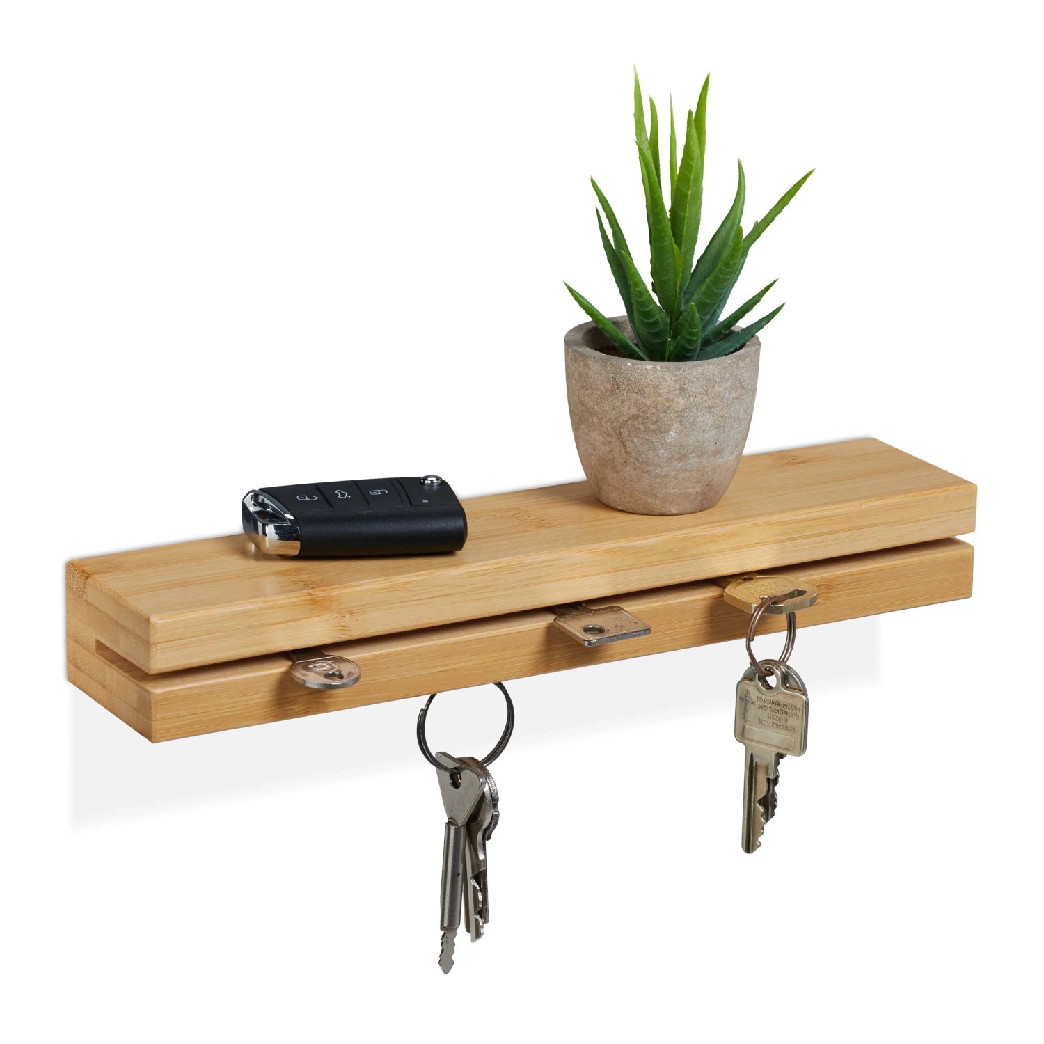 Relaxdays Schlüsselbrett Bambus Natur Magnetisch mit Ablage 29,5 cm x 4 cm x 6 cm