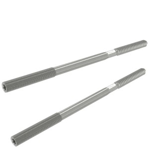 Zwei verzinkte Zambelli Stockschrauben M10, 140mm, für die Befestigung von Rohrschellen an Dächern und Fassaden.