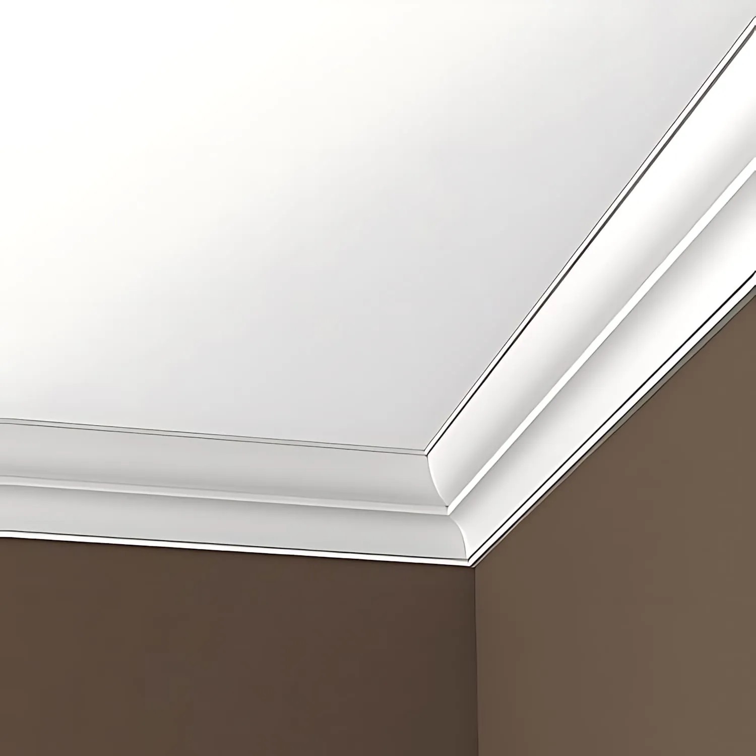 Weiße PROFHOME Eckleisten (6 Stk.) im Set, montiert an Decke und Wand.