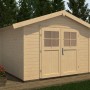 Naturbelassenes weka Gartenhaus 122 mit Satteldach und Doppeltür. Holz-Gartenhaus für den Garten.