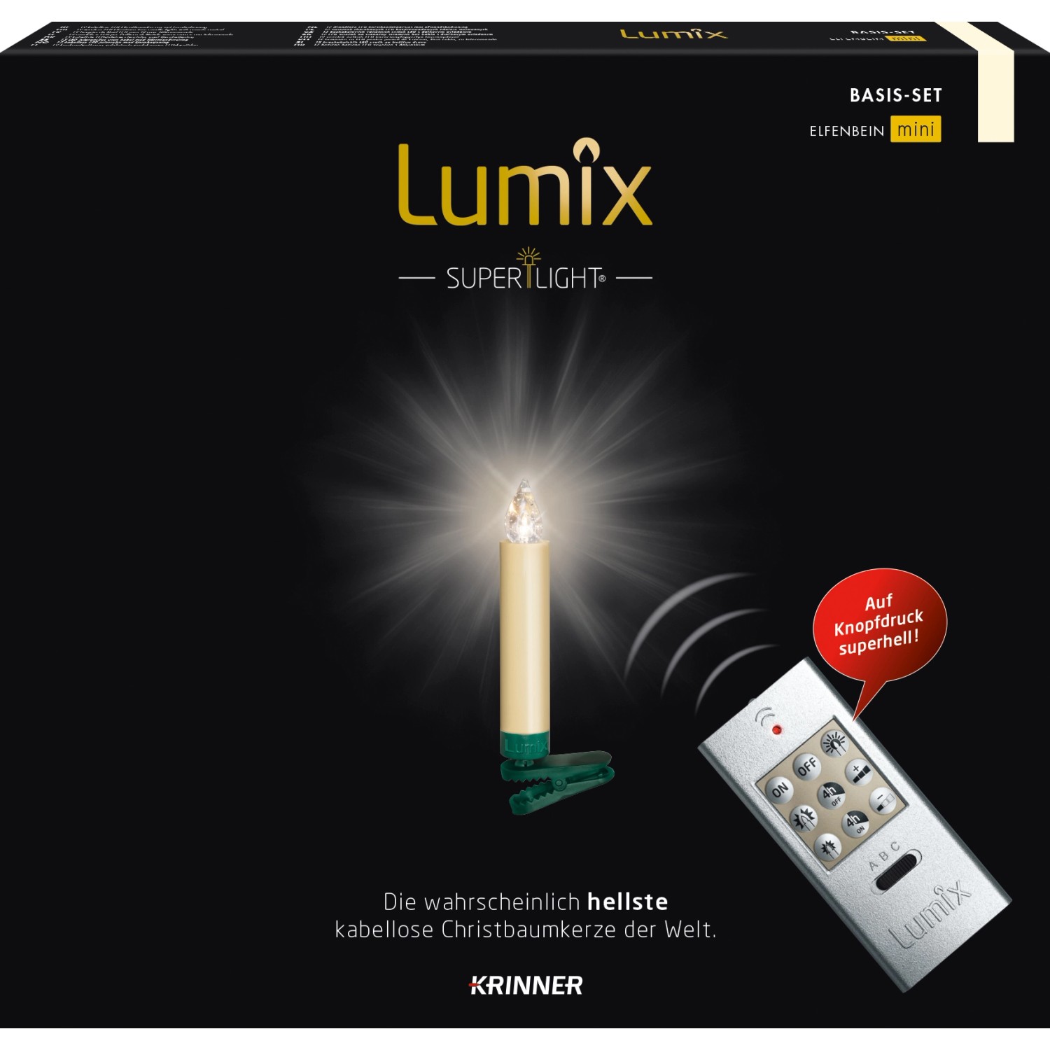 Lumix Mini Christbaumkerzen Elfenbein Basis-Set für innen mit Fernbedienung.
