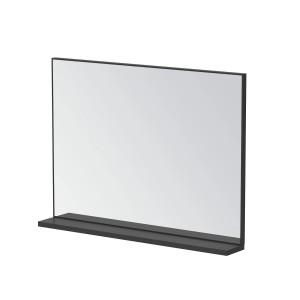 Aquabatos Badspiegel 80 x 60 cm mit Ablage Rechteck Wandspiegel Badezimmerspiegel Matt Schwarzer Aluminiumrahmen Spiegel