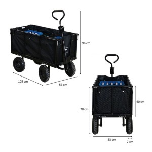 BERLINLODGE Bollerwagen All Black 205L mit Gitterauflage HxBxT 96x53x105cm Traglast 550kg Schwarz Gartenwagen Handwagen Transportwagen