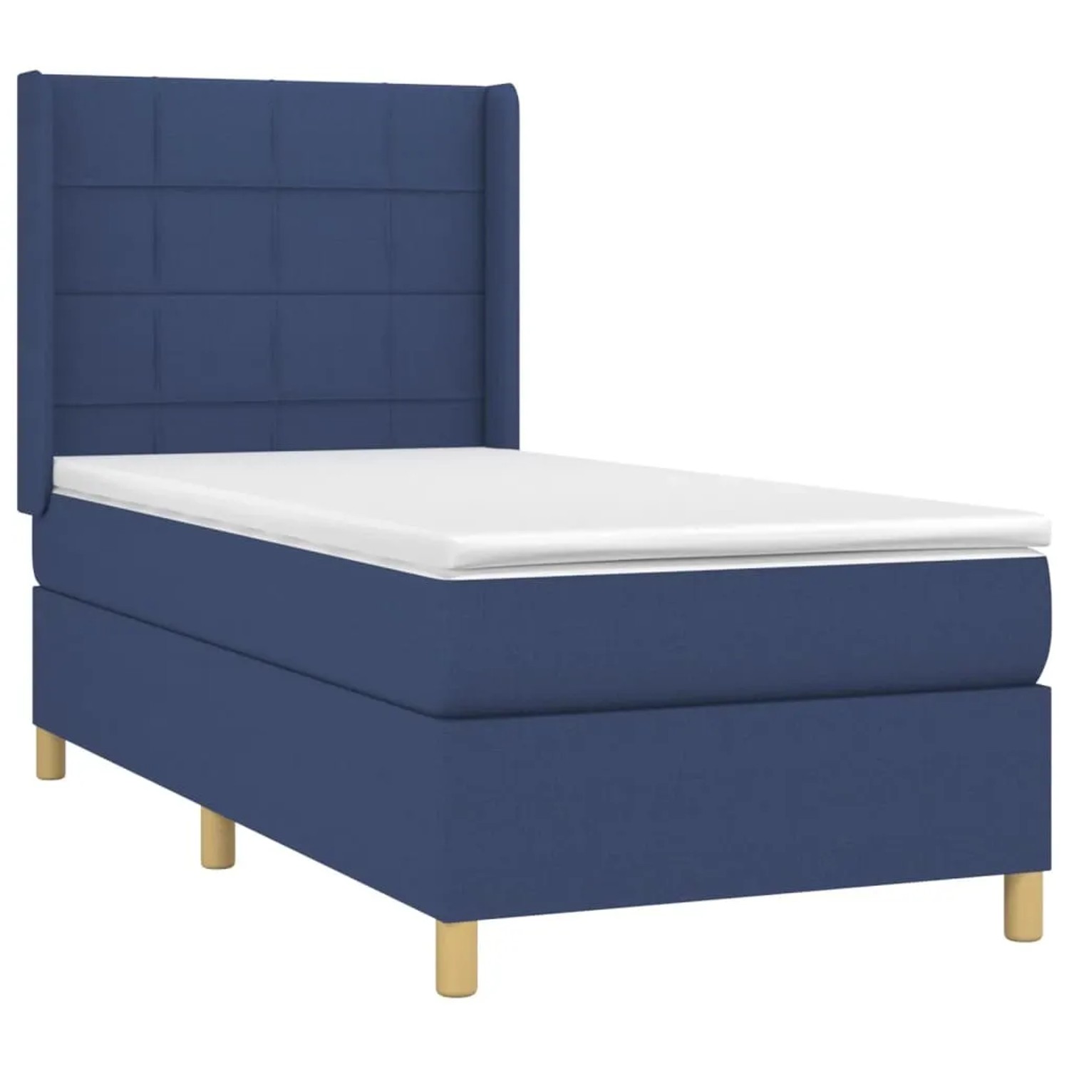 Blaues vidaXL Boxspringbett 90x200 cm mit Matratze und Kopfteil.