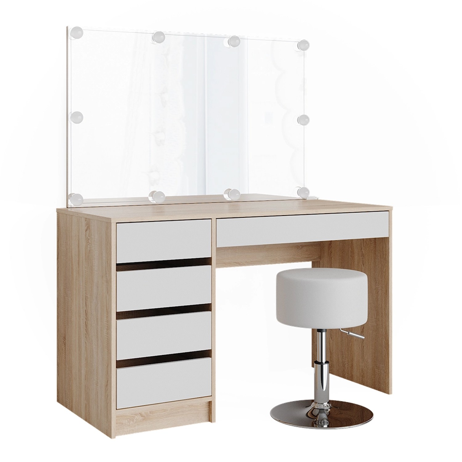 Vicco Schminktisch Sherry Weiß/Sonoma/Sonoma 120 cm mit LED Beleuchtung und günstig online kaufen