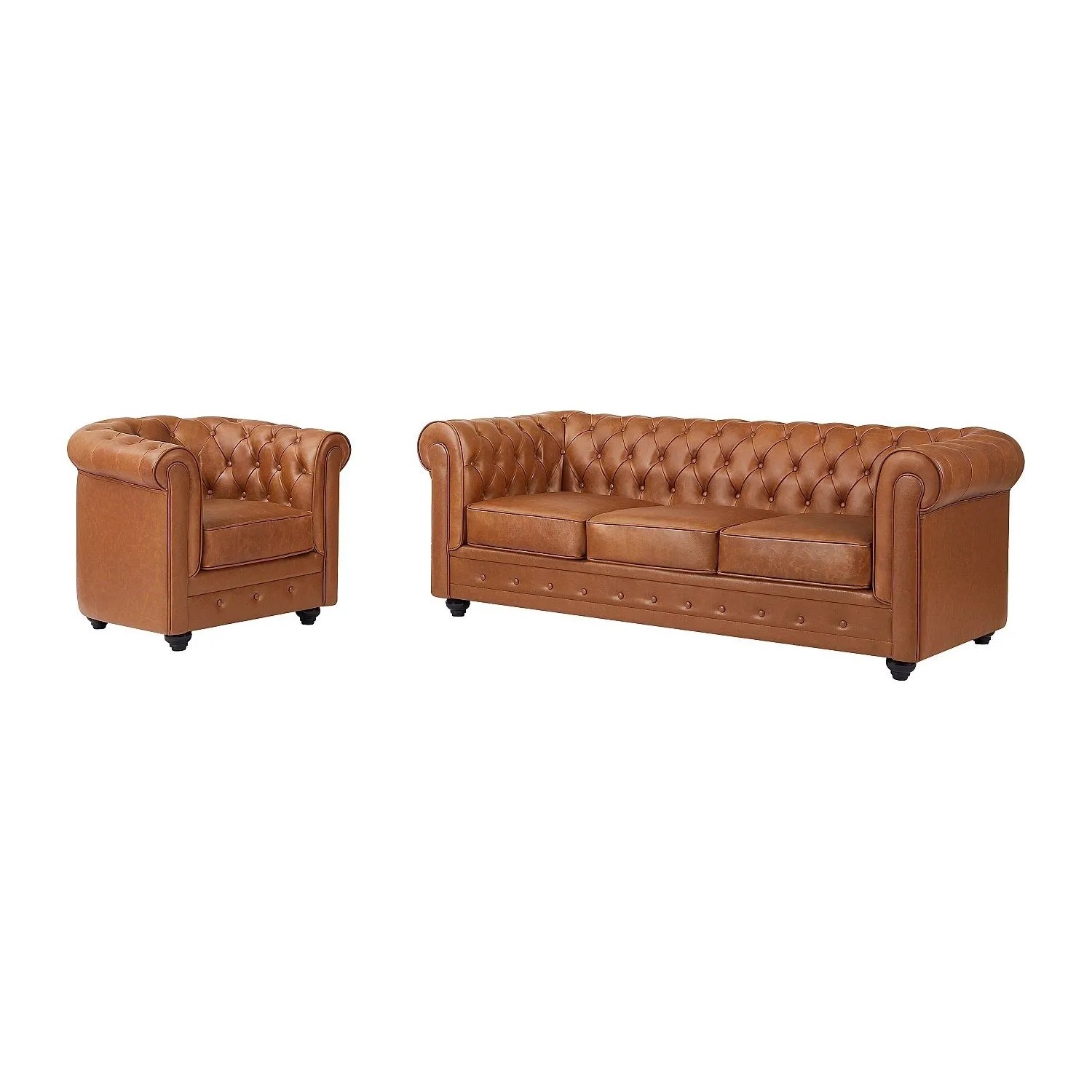 Vente-unique Couchgarnitur Mit Sessel Chesterfield Camel 82 cm  205 cm