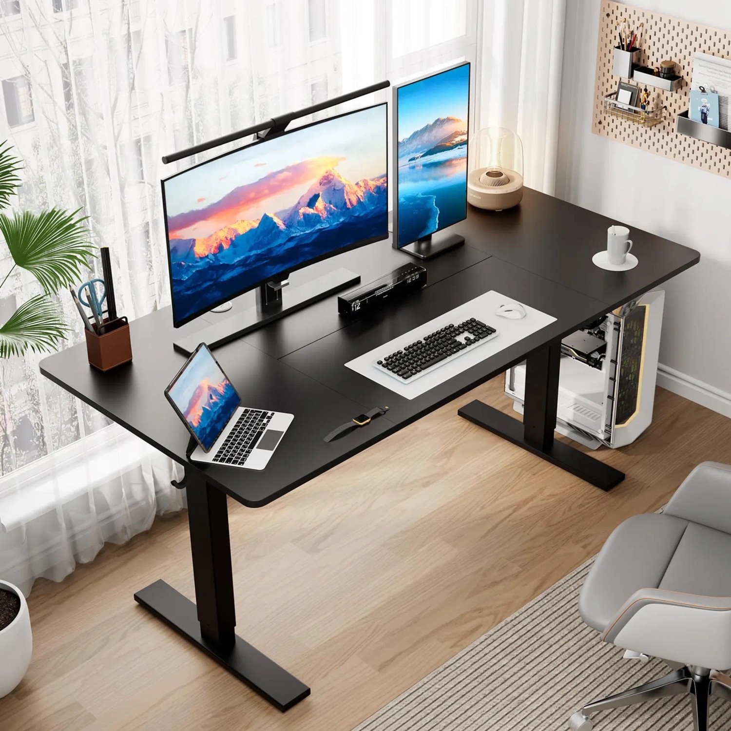 HOMAVO Elektrisch Höhenverstellbarer Schreibtisch 110x60cm mit Memory Funktion Anti Kollisions System Sitzerinnerung Schwarz_2