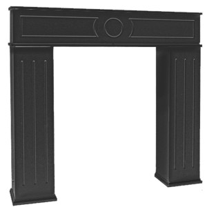 Schwarze DuneDesign Kaminkonsole mit Stauraum, passend zu Wohnzimmerschränken.