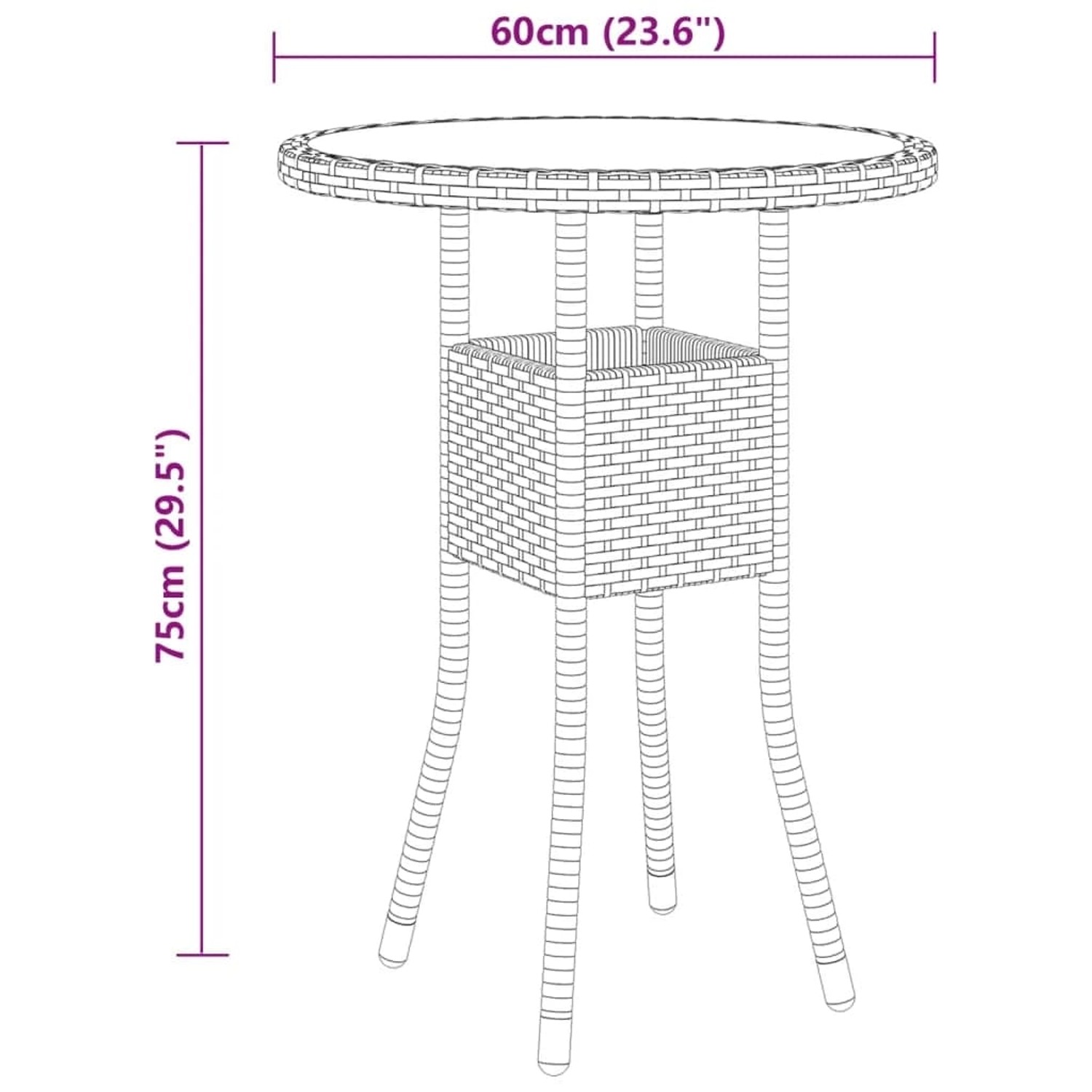 Braunes 3-tlg. vidaXL Bistro-Set aus Polyrattan und Glas für den Garten.