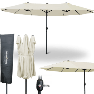 deluxe4home XXL Doppelsonnenschirm 450cm creme, mit Schutzhülle und Kurbel.