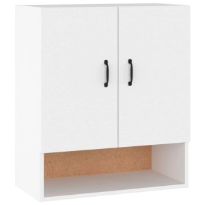 Weißer Wandschrank (60x31x70 cm) mit 2 Türen und offenem Fach, geeignet als Büroschrank.