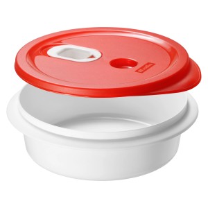 Rotho Mikrowellenteller Micro Clever, 1 l, Papaya: Teller mit rotem Deckel, ideal für die Küche.