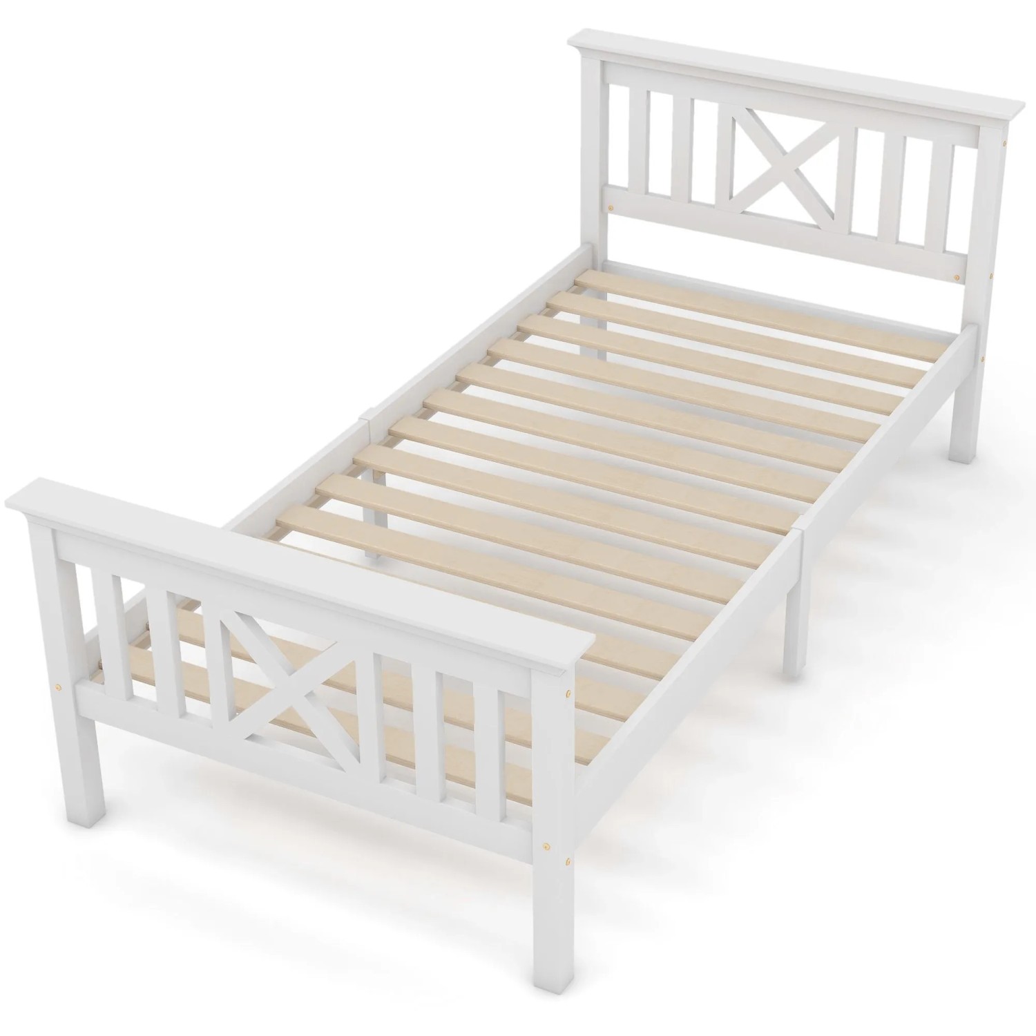 okwish Holzbett 90x200cm mit Kopfteil Jugendzimmer Weiß ohne Matratze
