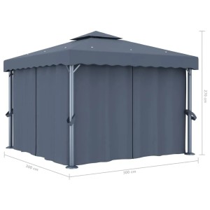 Anthrazitfarbener vidaXL Pavillon 3x3 m mit Vorhängen und Aluminiumrahmen für Garten & Terrasse.