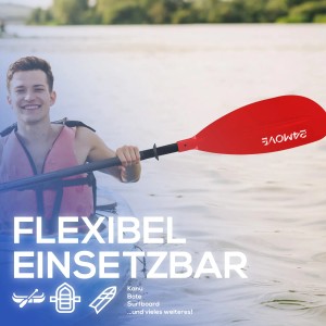 24MOVE Doppelpaddel, rot, für Stand-Up-Paddling und Kajak. Verstellbares Aluminium-Paddel.