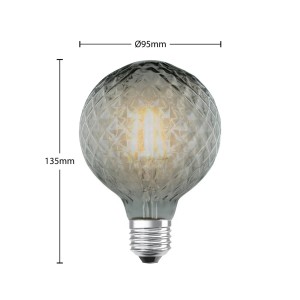 Lucande E27 LED Lampe G95, 4W, Rauchglas, warmweiß, dimmbar.
