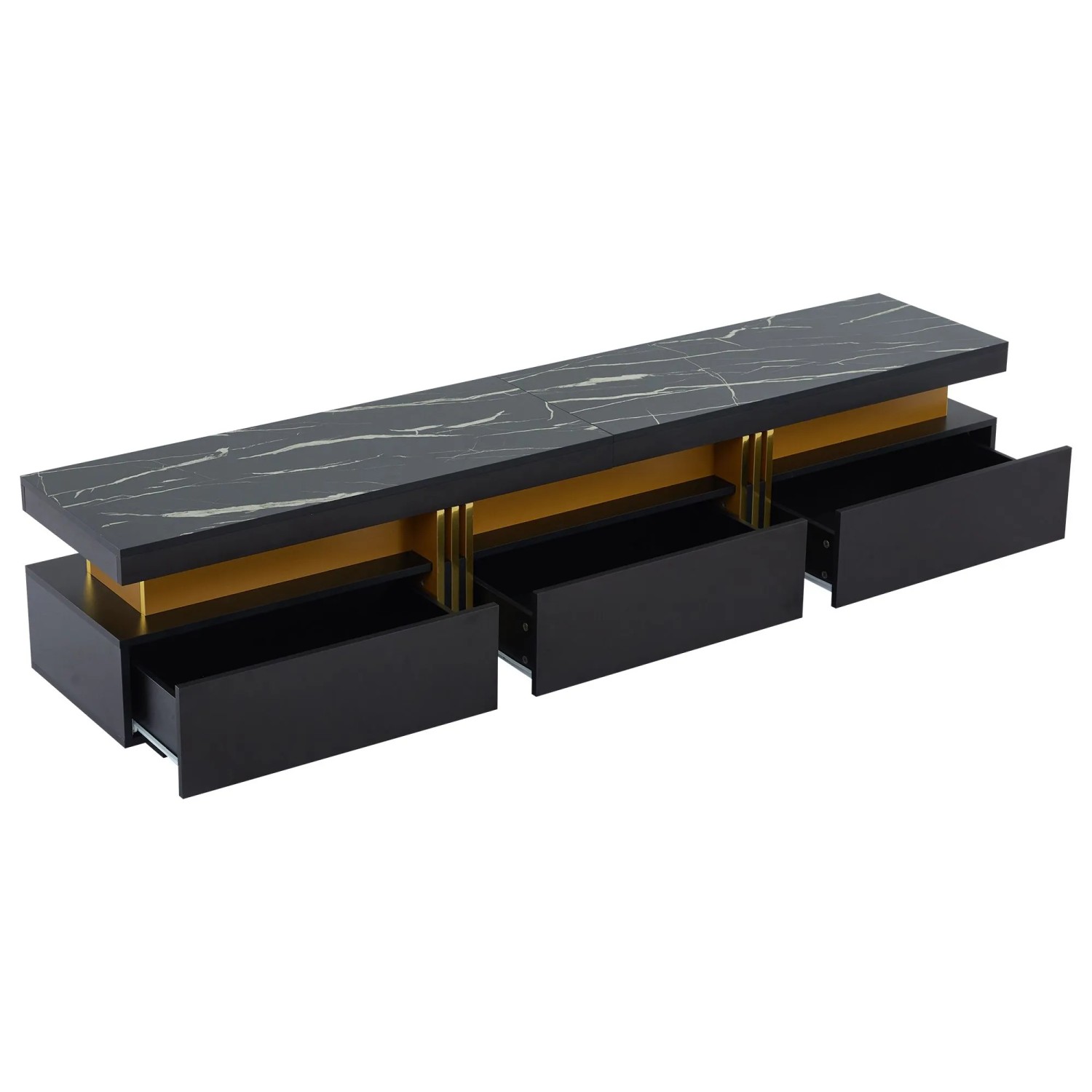 ModernLuxe TV Lowboard mit 3 Schubladen Marmoroptik Spanplatte Schwarz