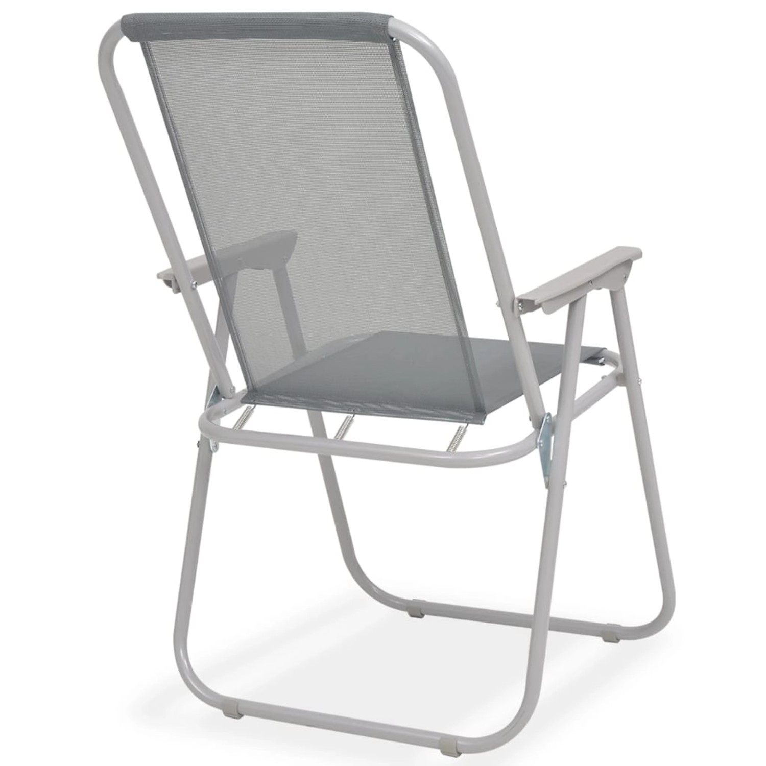 Grauer Gartenstuhl aus Stahl und Textilene, Teil der 8-tlg. vidaXL Essgruppe.