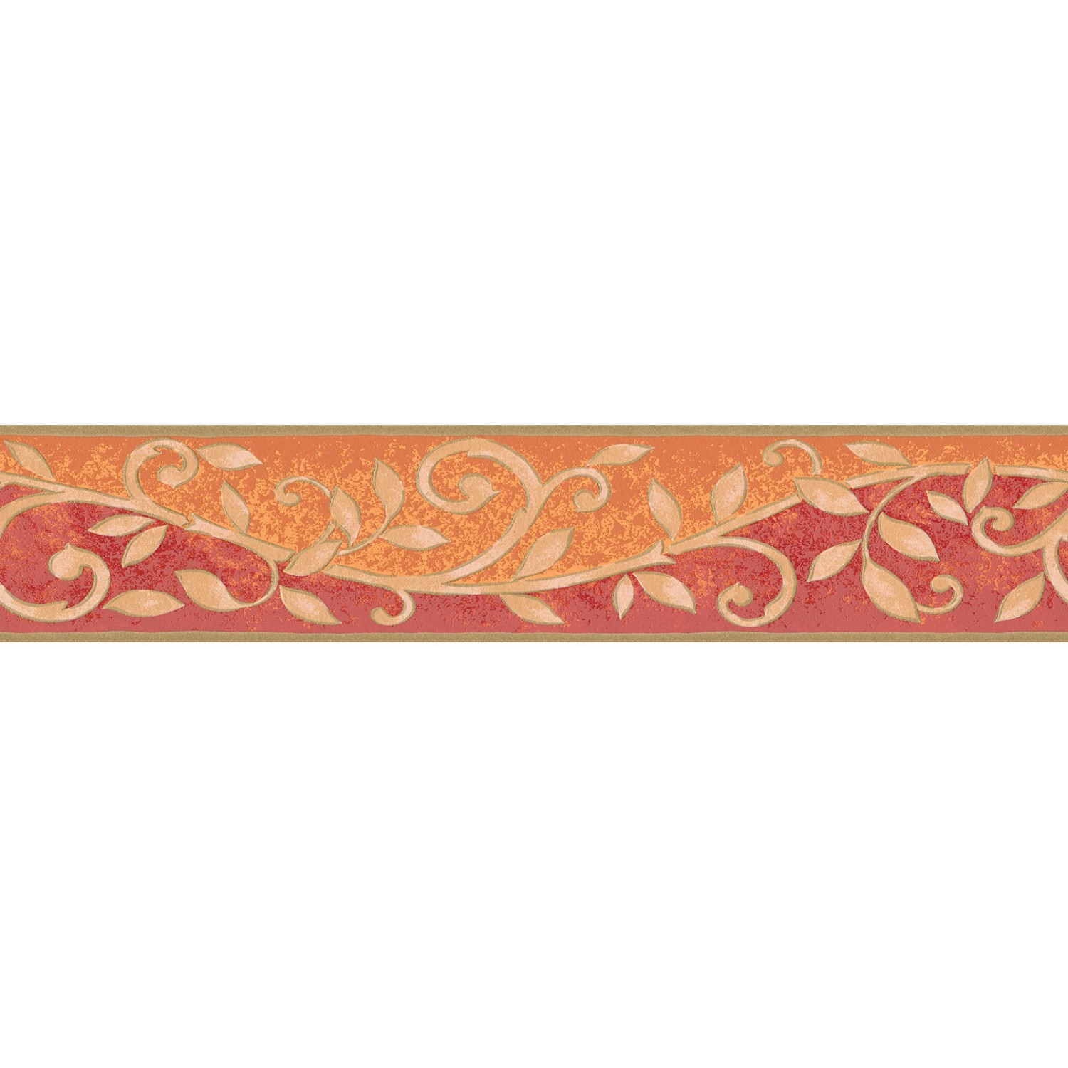 Bricoflor Mediterrane Tapeten Bordüre in Orange und Rot Florale Bordüre mit Ranken Tapetenborte aus Papier und Vinyl für