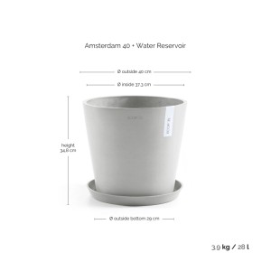 Ecopots Amsterdam Pflanztopf, 40 cm, weißgrau, mit Untersetzer. Ideal für Innen- und Außenbereich.