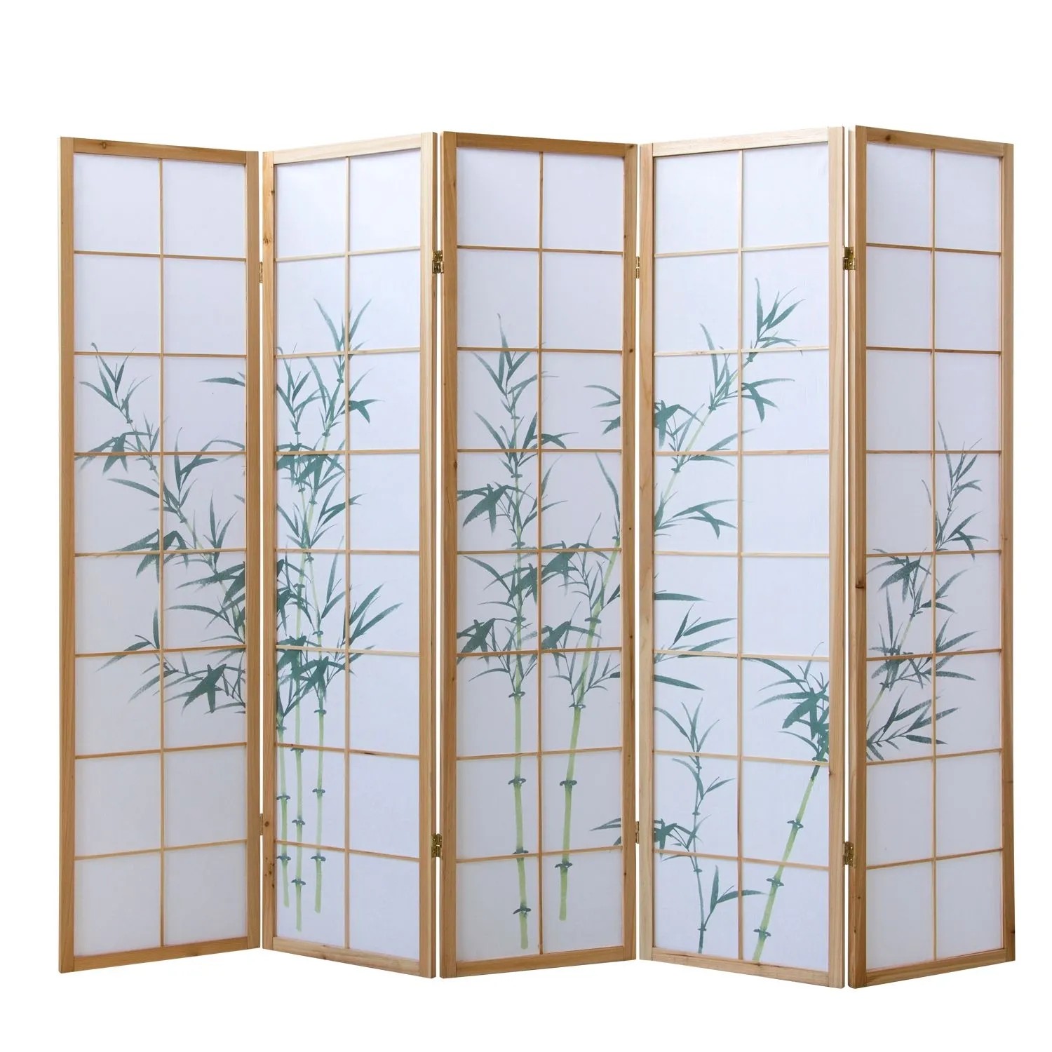 Homestyle4u 5-tlg. Paravent Shoji in Braun Bambusmuster 220x175 cm 266