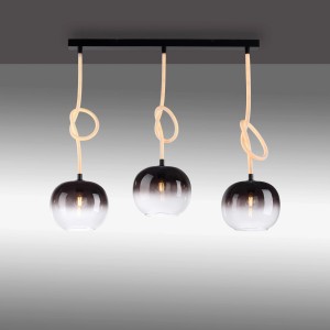Paul Neuhaus Luma LED-Pendelleuchte, 3-flammig, schwarz mit Rauchglas und Seil-Design.