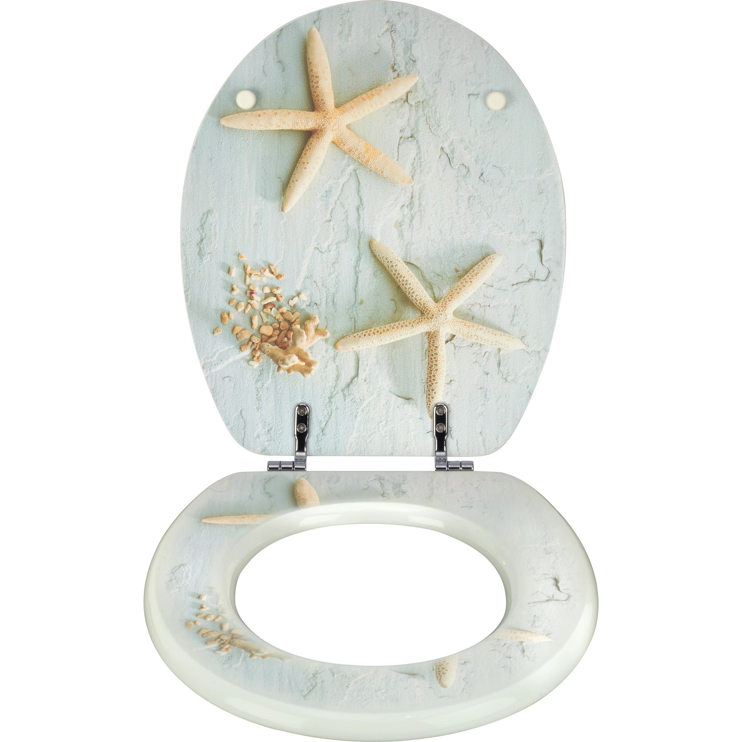 baliv WC-Sitz Carduma mit Seestern-Motiv auf hellblauem MDF-Holzkern.