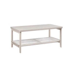 Vasagle Couchtisch im Boho-Stil, 2 Ebenen, haferflockenbeige, mit Rattan-Ablage.