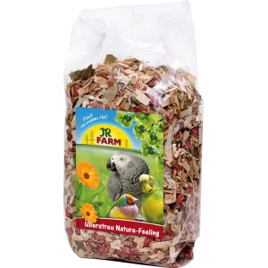 JR Farm Vogeleinstreu Nature-Feeling, 500g Packung mit Kräutern und Holzspänen.
