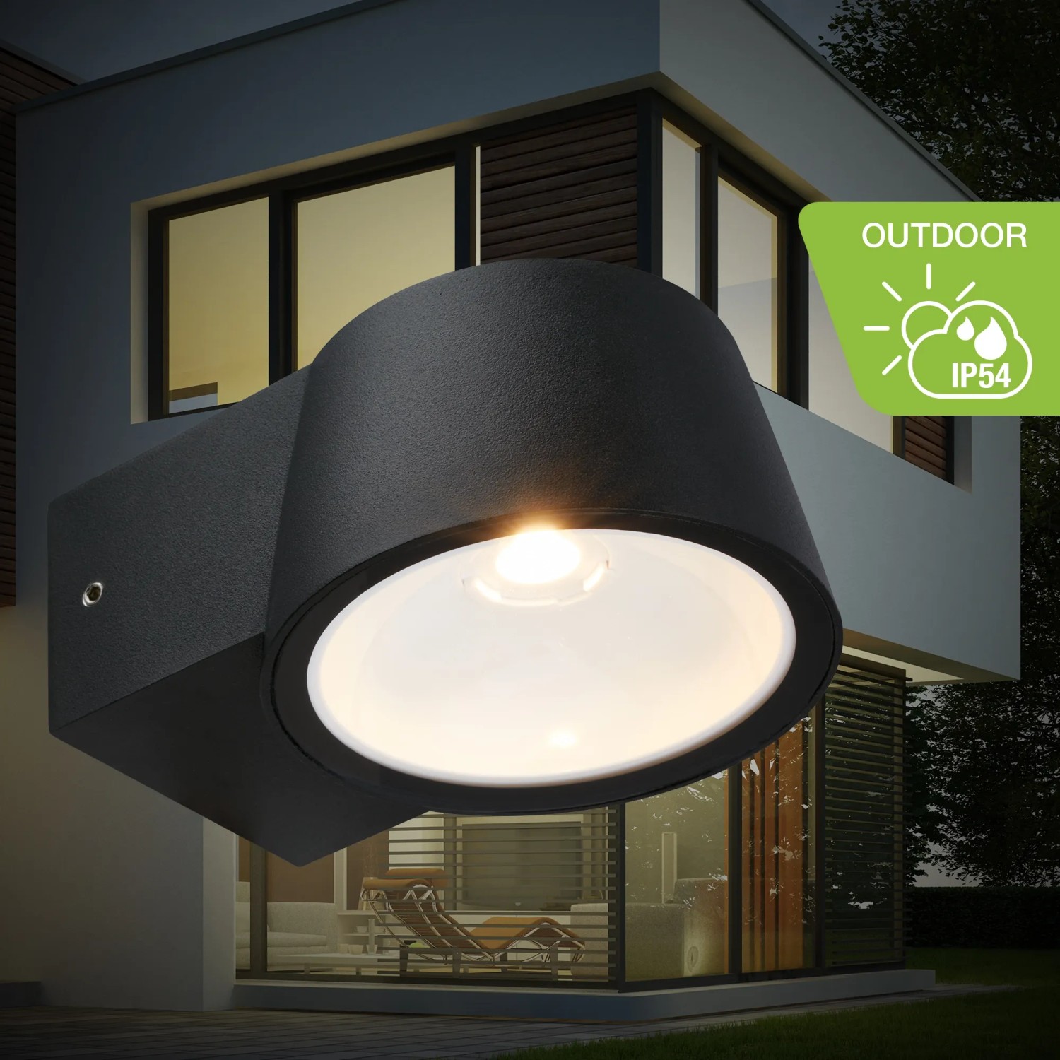 Schwarze Telefunken LED-Außenwandleuchte IP54, Aluminium, warmweißes Licht.