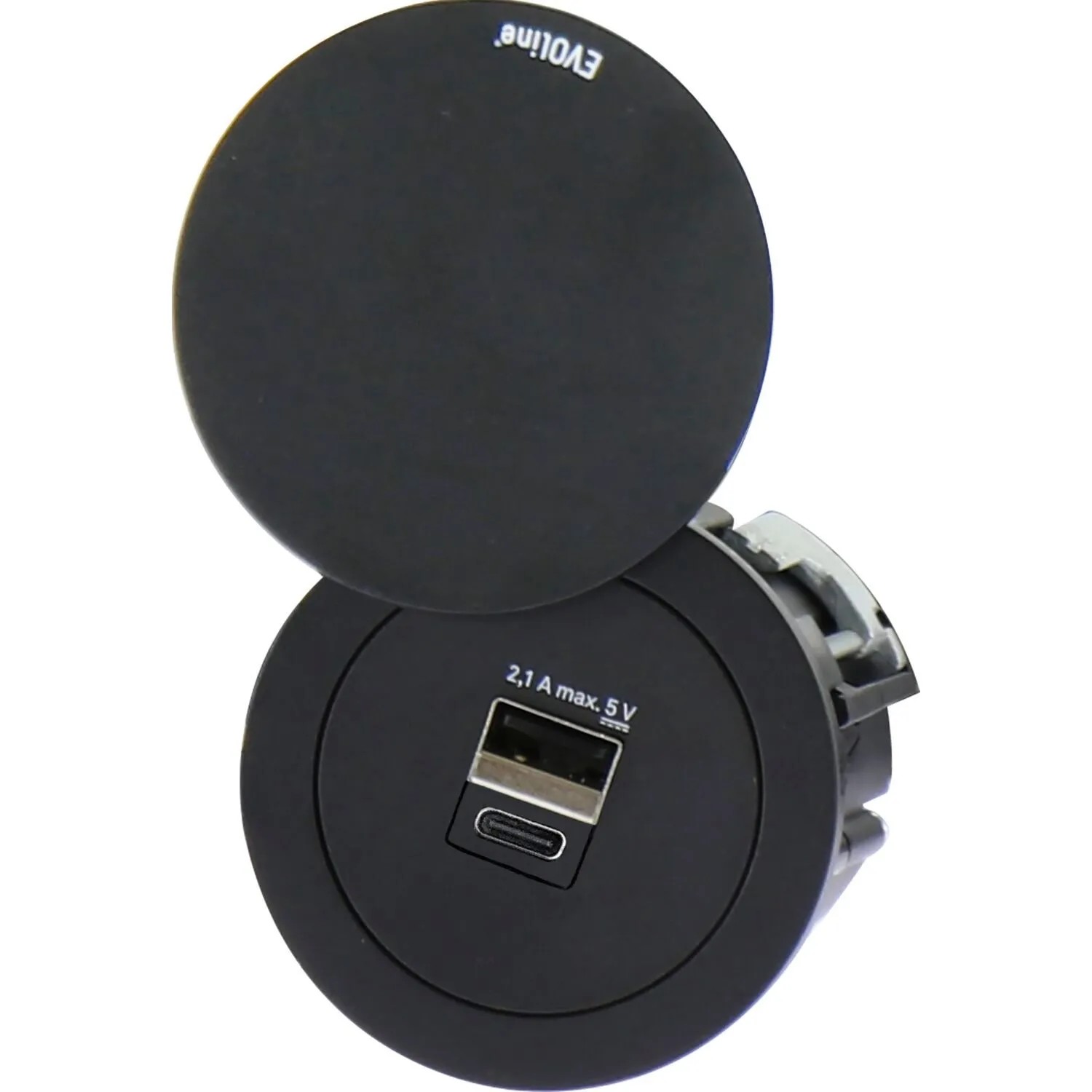 Evoline One Usb-Charger 2-Fach Typ A+C mit Drehdeckel Schwarz