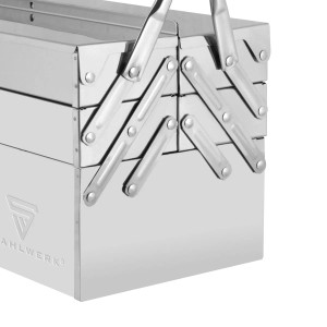 STAHLWERK Werkzeugkasten aus Edelstahl mit 5 Fächern. Robuste Werkzeugaufbewahrung für Werkstatt & Montage.