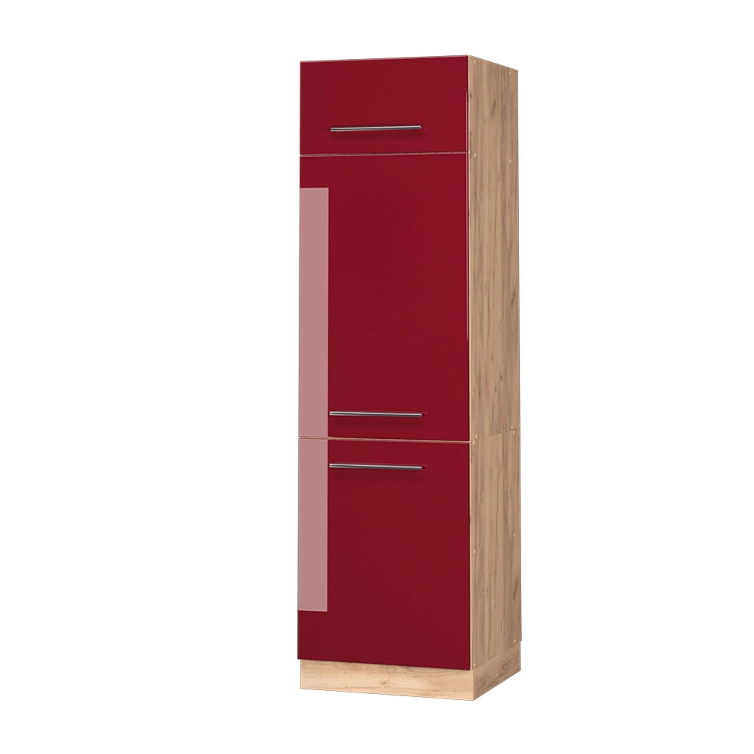 Vicco Kühlumbauschrank Fame-Line Bordeaux Hochglanz/Goldkraft Eiche 60 cm