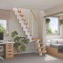 Intercon Raumspartreppe Quadro, 12 Stufen, Buche natur, Metall weiß, einseitiges Geländer.
