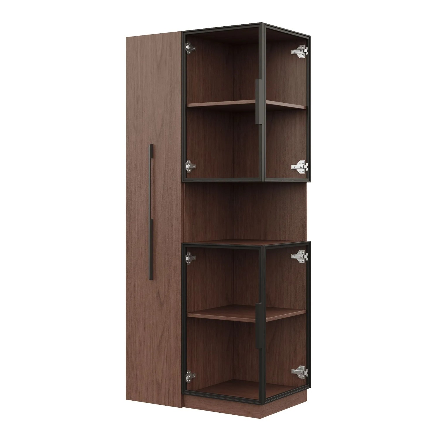 okwish Vitrinenschrank mit LED Doppelglas Ausziehregal Stauraum 70x38x160cm Braun