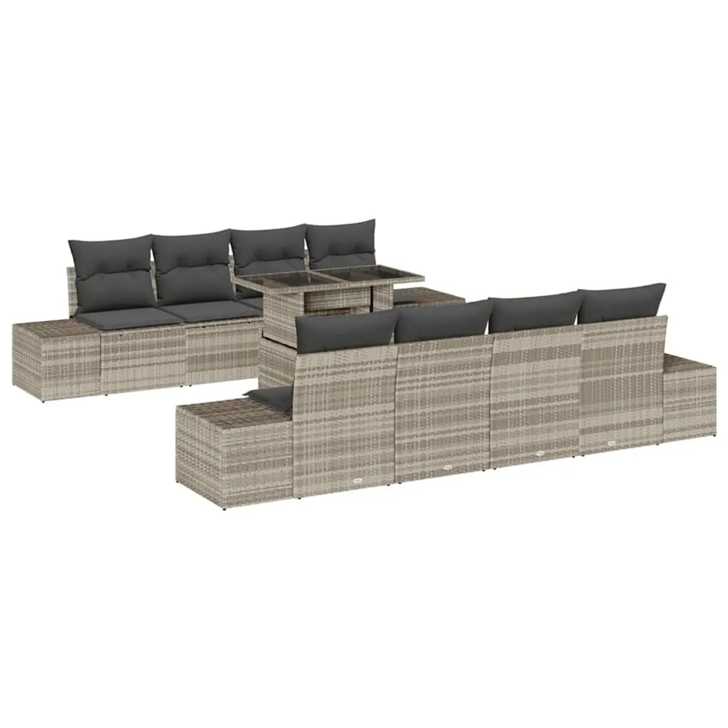 vidaXL Gartensofa-Set mit Kissen 9 Stk Hellgrau und Dunkelgrau 3357885