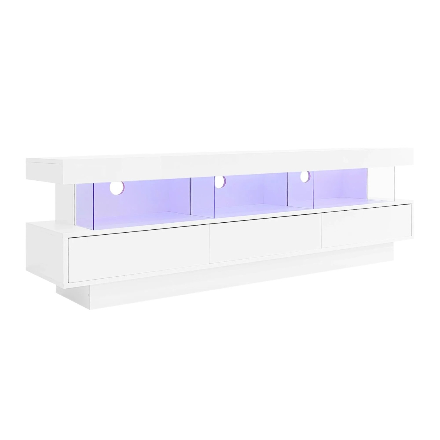 ModernLuxe TV Lowboard Hochglanz mit 3 Glasablagen Led Beleuchtung Spanplatte Weiß