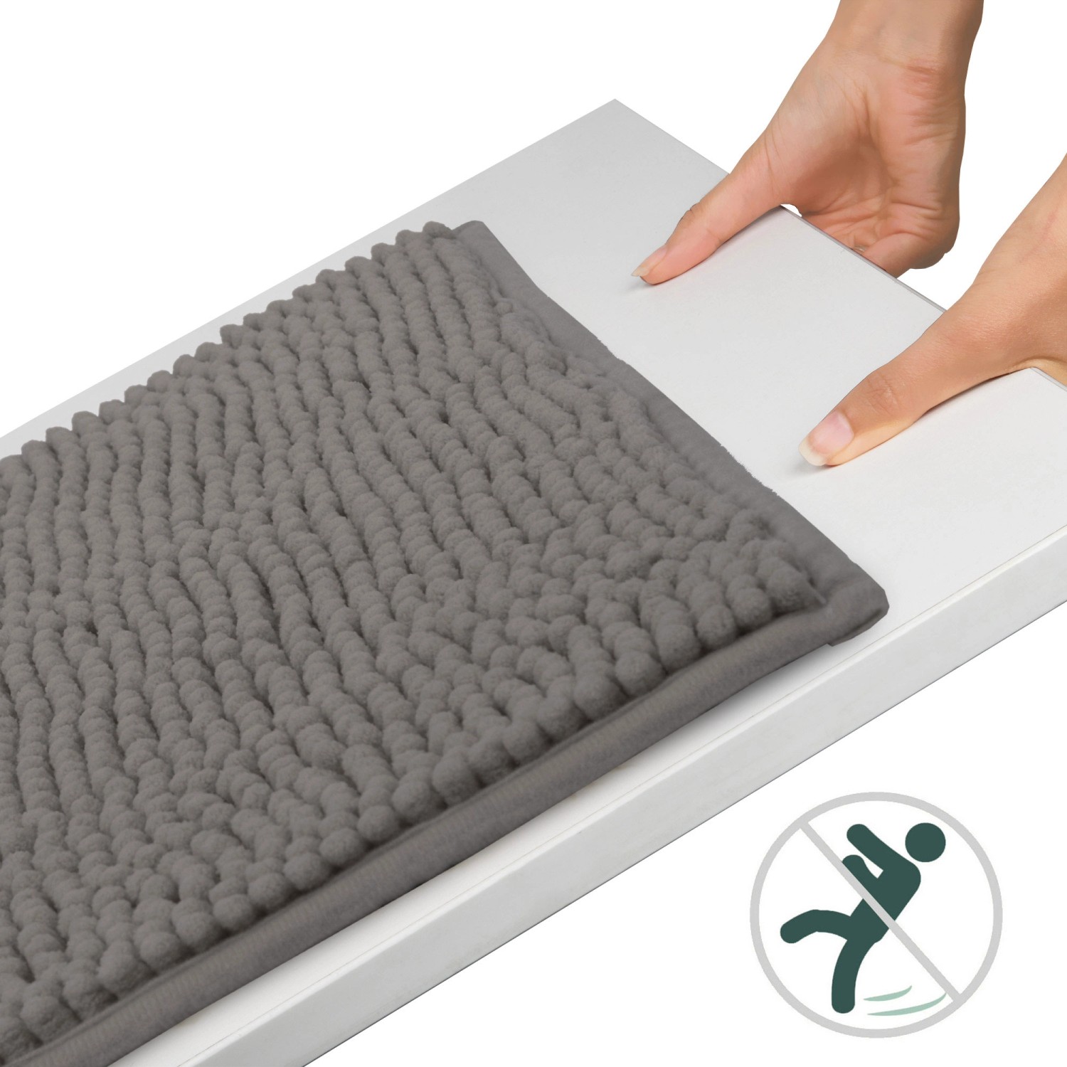 Anthrazitfarbener Beautissu BeauMare FL Badteppich 50x60cm mit rutschfester Unterseite.