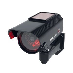 Schwarze Basi Solar Kamera-Attrappe mit blinkender LED zur Abschreckung.