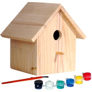 Dobar Nistkasten zum Bemalen, Bausatz mit Farben und Pinsel. Vogelhaus aus Holz.