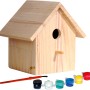 Dobar Nistkasten zum Bemalen, Bausatz mit Farben und Pinsel. Vogelhaus aus Holz.