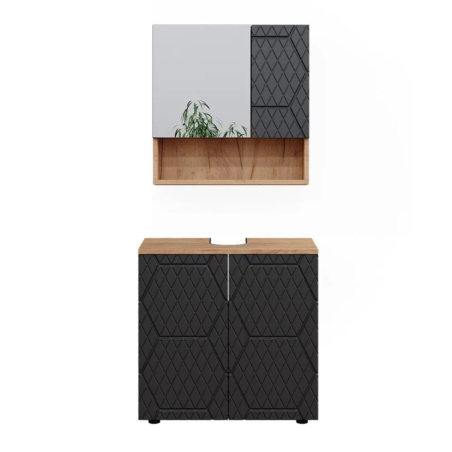 Vicco Badmöbel-Set Irma Anthrazit mit Wabenstruktur 60 x 59 2-teilig