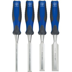 LUX-TOOLS Comfort Stechbeitel-Set, 4-teilig, mit Chrom-Vanadium-Stahl Klingen und Soft-Touch-Griffen.