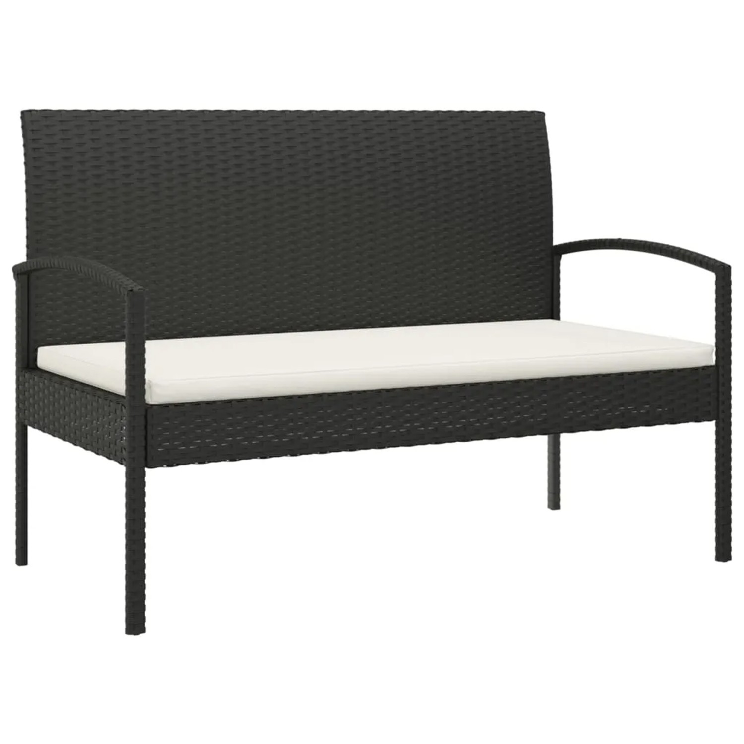 furnicato Gartenbank mit Kissen Schwarz 105 cm Poly Rattan