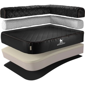 Knuffelwuff Eck Hundebett Winslow XXL, orthopädisch, Kunstleder, schwarz, mit Memory Foam Matratze.